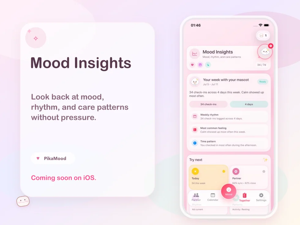 PikaMood Mood Insights preview with weekly recap artwork