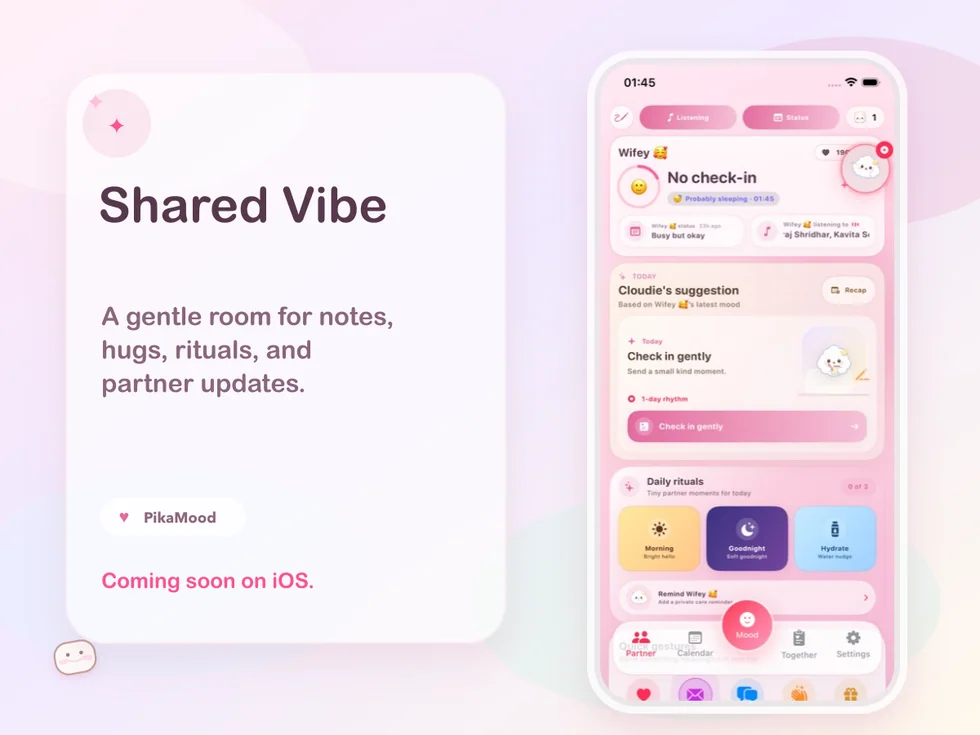 PikaMood Shared Vibe feature preview with partner screen